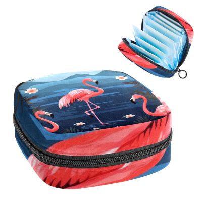 Women's Sanitary Pad Storage Bag, Large Capacity, Flamingo Rainforest, 1390