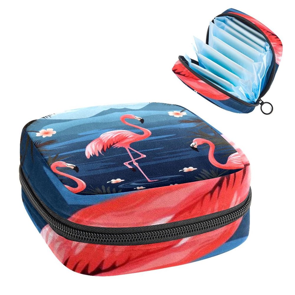 Women's Sanitary Pad Storage Bag, Large Capacity, Flamingo Rainforest, 1390