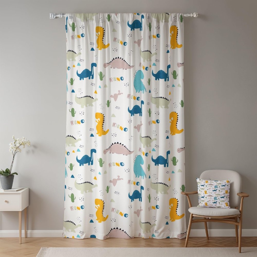 Dinosaur Curtain for Kids' Room, Green Dino Eggs, 117 x 183 cm, 1 Panel