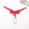 Adjustable Beaded Open-Crotch Thong, Red, One Size view 2