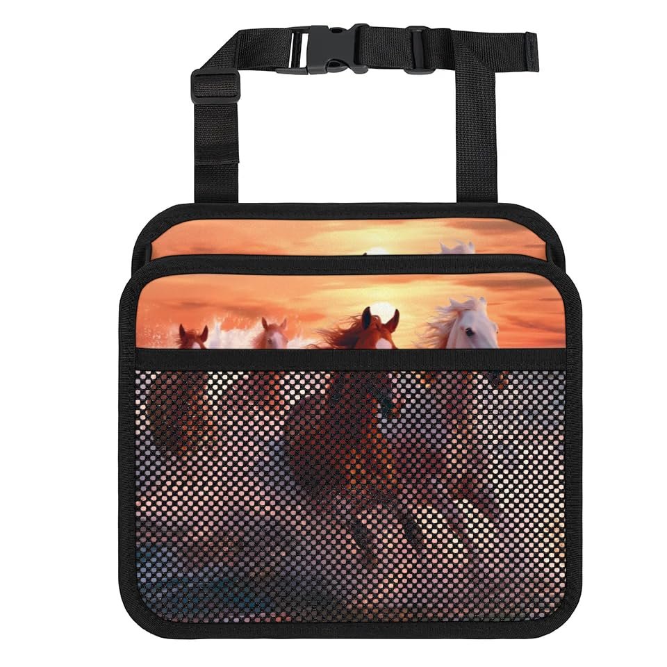 Sunset Sea Beach Running Horses Leather Car Trash Bin and Seat Back Organizer