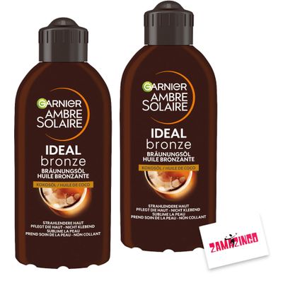 Garnier Ambre Solaire Ideal Bronze Tanning Oil, 200 ml | with Coconut Oil for a Quick Summer Tan | Natural, Even Tan + Zama4Zingo Card (2-Pack)