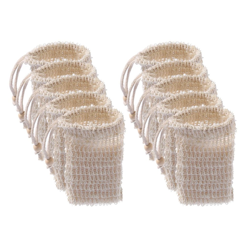 Mumuve 10 Natural Sisal Soap Bags for the Shower, Reusable Soap Pouches with Drawstring