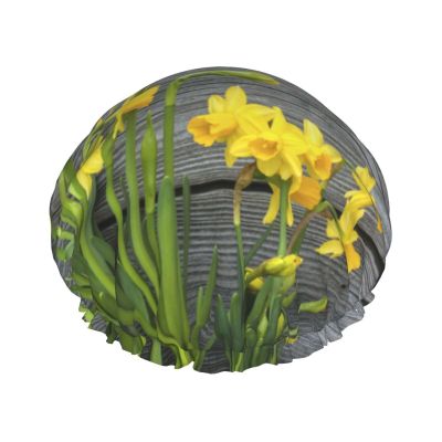 Bouquet of Daffodils Shower Cap with Elastic Band, Waterproof, Double-Layer, Reusable, Ear Protection for Men and Women