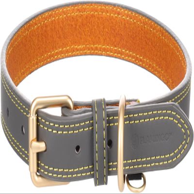 Flamingo Virginia Dog Collar, Gray, L, 43–53 cm, 25 mm – With Ring for ID Tag – Stitched for Extra Strength