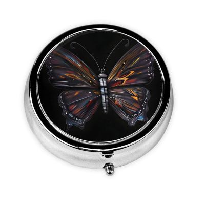 Mystery Butterfly Round Pill Box, 3 Compartments, Portable Travel Pill Organizer