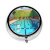 Round Flamingo and Swimming Pool Pill Case, 3 Compartments, Travel Pill Organizer view 1