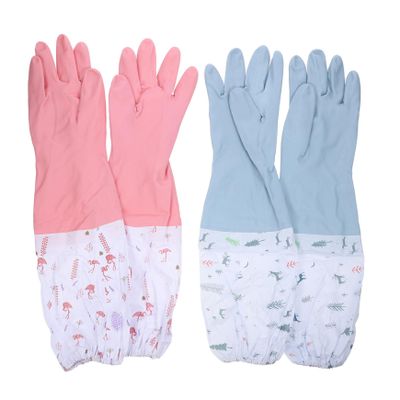 2 Pairs of Lined Rubber Dishwashing Gloves, Non-Slip
