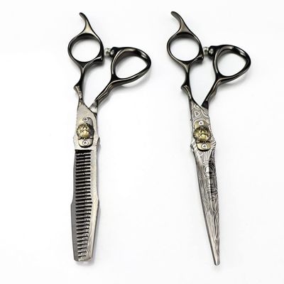 6-Inch Professional Black Damascus Steel Tiger-Head Haircutting Scissors