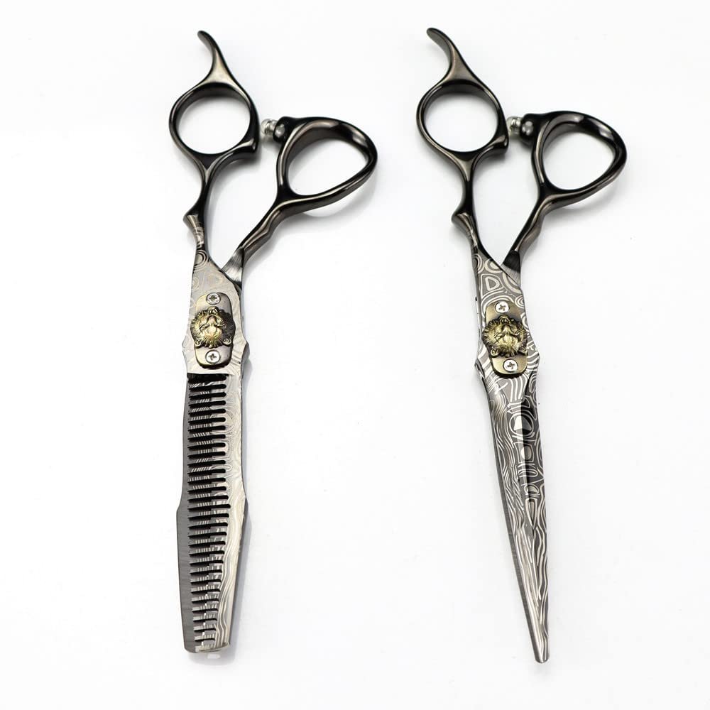 6-Inch Professional Black Damascus Steel Tiger-Head Haircutting Scissors