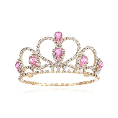 Lovelyshop Pink Gemstone Gold Rhinestone Tiara Crown for Dogs/Cats, Costume Hair Accessory, Medium