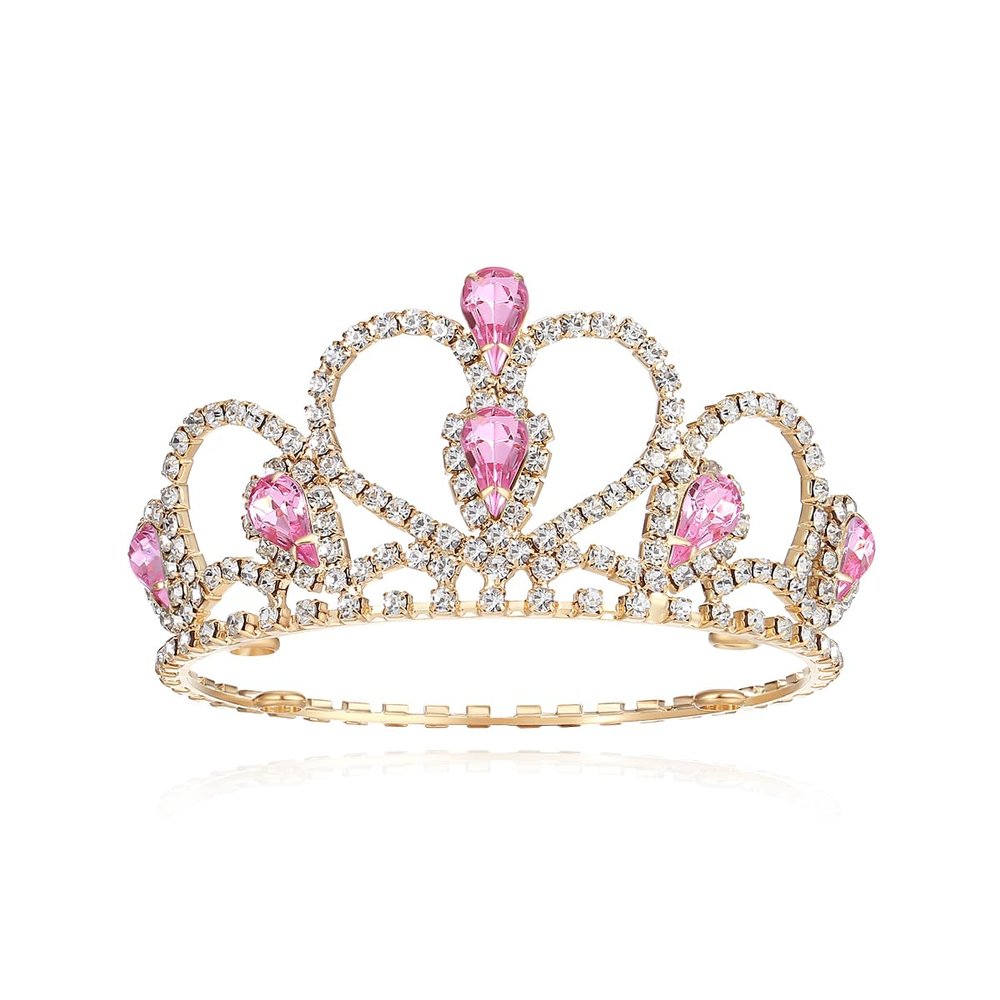 Lovelyshop Pink Gemstone Gold Rhinestone Tiara Crown for Dogs/Cats, Costume Hair Accessory, Medium