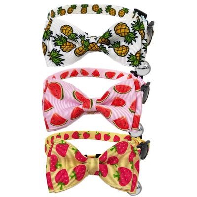 3-Pack Breakaway Cat Collars with Bow Ties and Bells, Watermelon, Strawberry & Pineapple