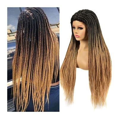 Wavy-End Wig for Black Women, 26-Inch Synthetic Braided Twist Wig, 1B-27
