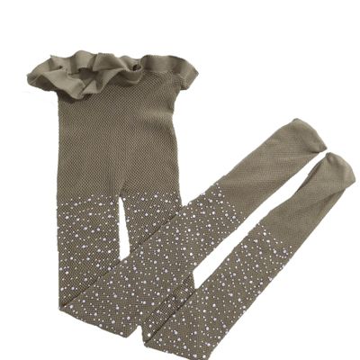 Whakano Rhinestone Fishnet Tights, High-Waisted Stretch Fishnet Stockings for Women, White/Khaki