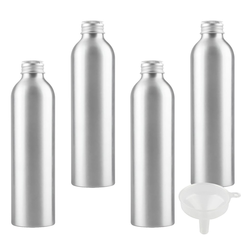 LusDoly 4-Pack 250 ml Silver Aluminum Bottles with Screw Caps