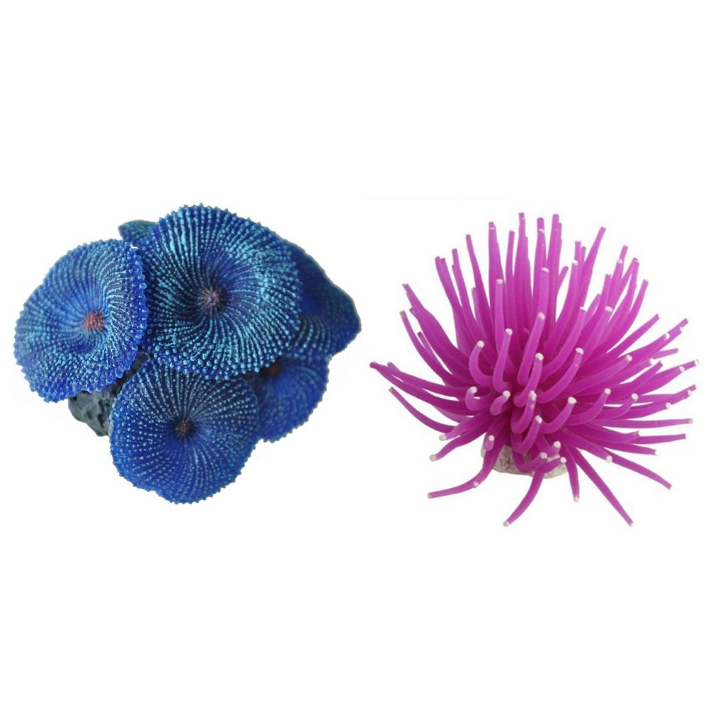 Artificial Corals for Aquariums, Purple and Blue, 2 Pieces