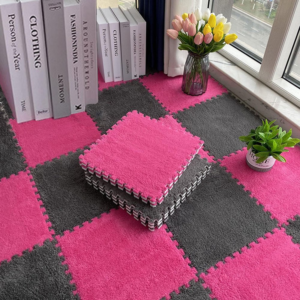 20 Plush Foam Puzzle Floor Mats, 12 x 12 in, Interlocking Carpet Tiles