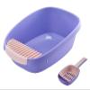 Large Cat Litter Box with High Back, Open Top, and Scoop, Portable, Purple, 44 × 61 × 22 cm view 1