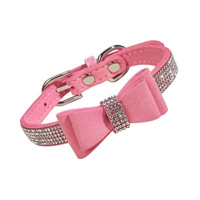 Pink Rhinestone Microfiber Dog Collar