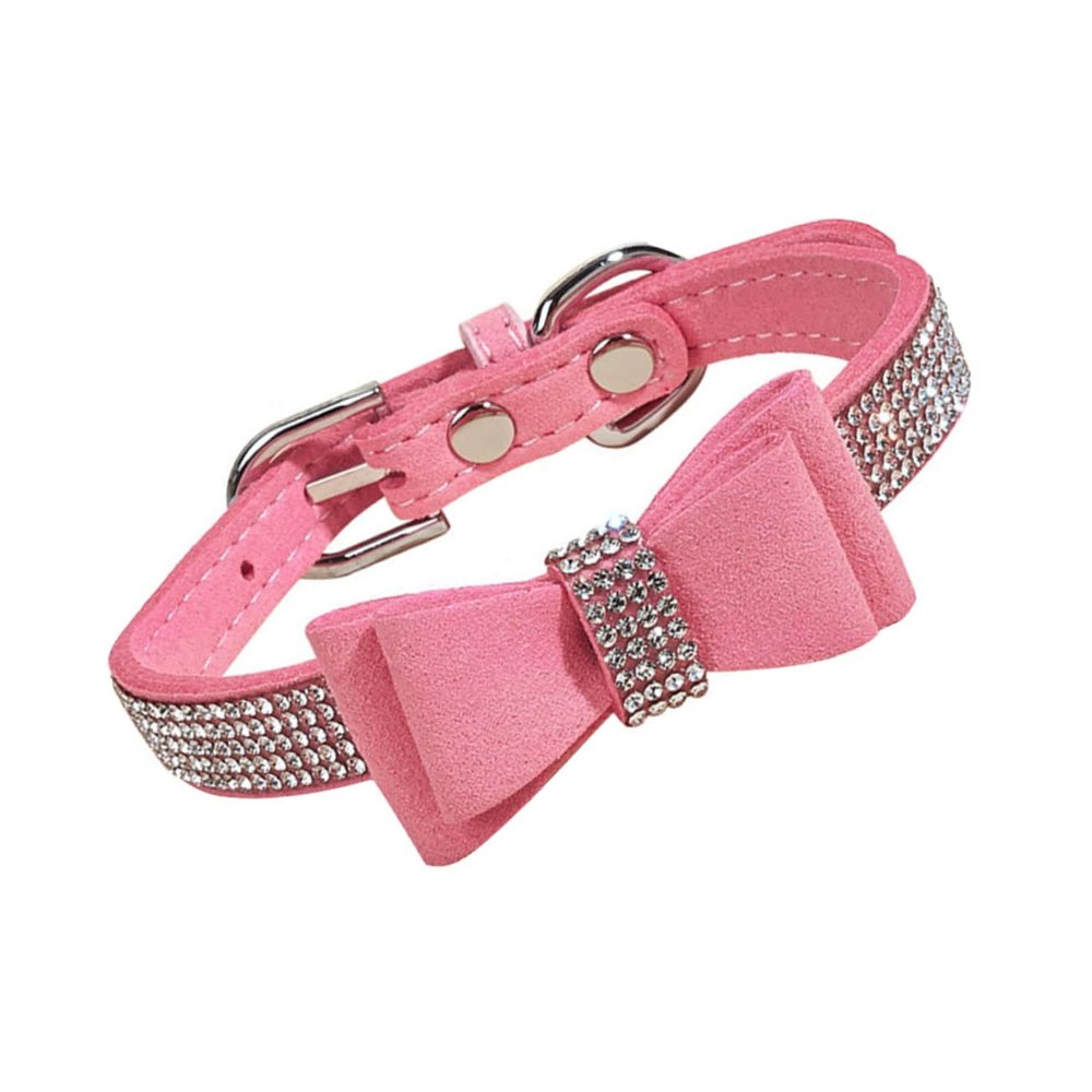 Pink Rhinestone Microfiber Dog Collar