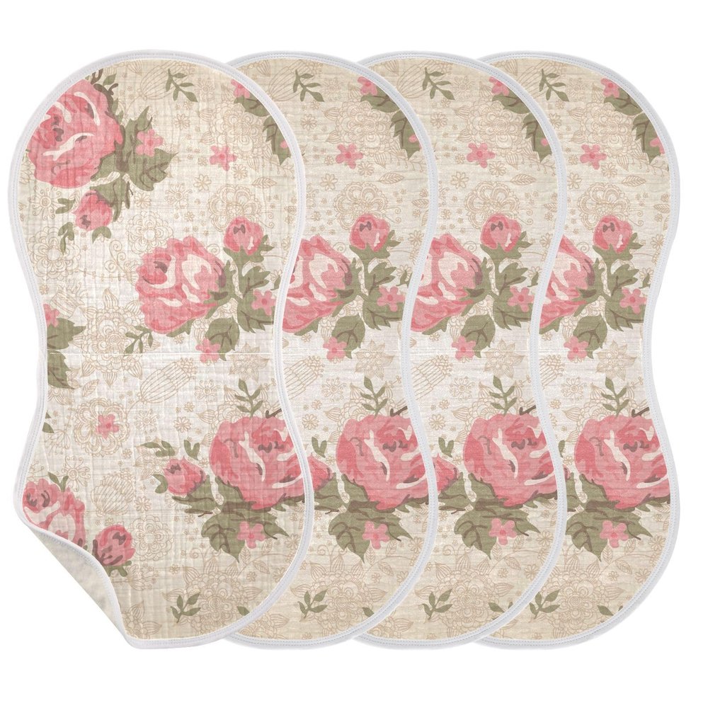 KLL Muslin Burp Cloths for Baby Girls, 4-Piece Set