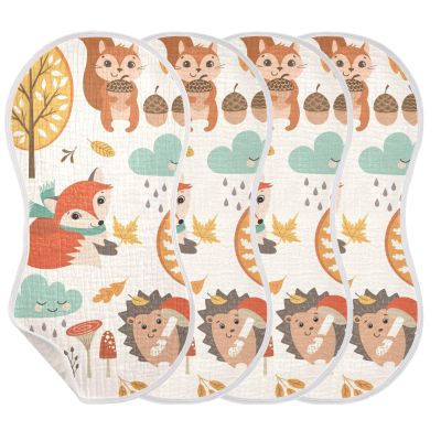 KLL Burp Cloths for Babies and Girls, 4-Pack, Large Cotton, Extra Soft and Absorbent, Cute Animals