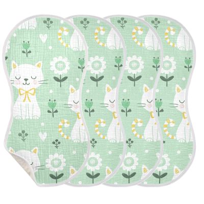 KLL Burp Cloths for Babies and Girls, 4-Pack, Large Cotton Cloths, Extra Soft and Absorbent, Green Floral