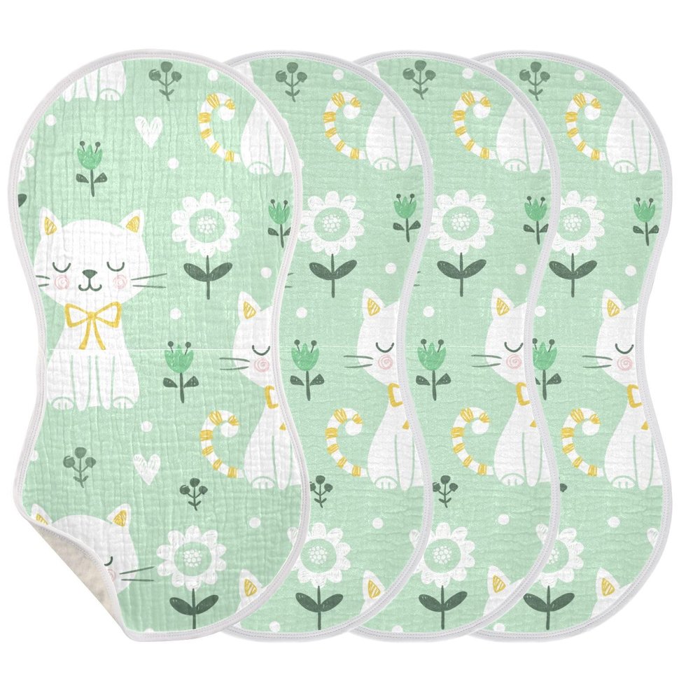 KLL Burp Cloths for Babies and Girls, 4-Pack, Large Cotton Cloths, Extra Soft and Absorbent, Green Floral