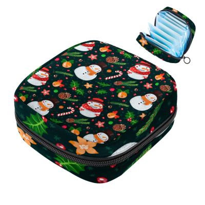 Sanitary Pad Storage Bag, Merry Christmas Snowman, 1064 Zipper Pouch for Tampons and Period Supplies