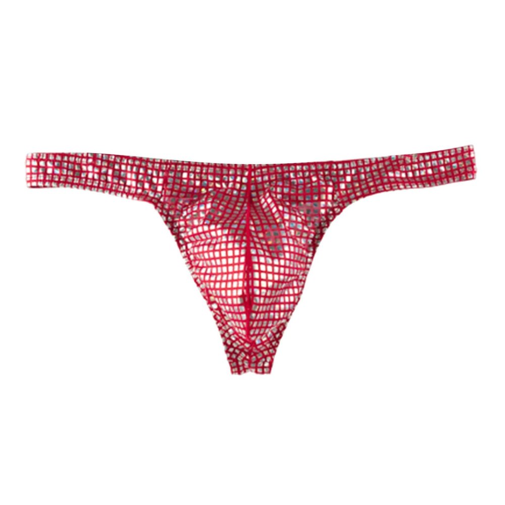 Men's Thong Underwear, Five-Color Glitter Sexy Tanga, T-Back Underwear, Alternative Seductive Men's Sexy Underwear (Red, L)