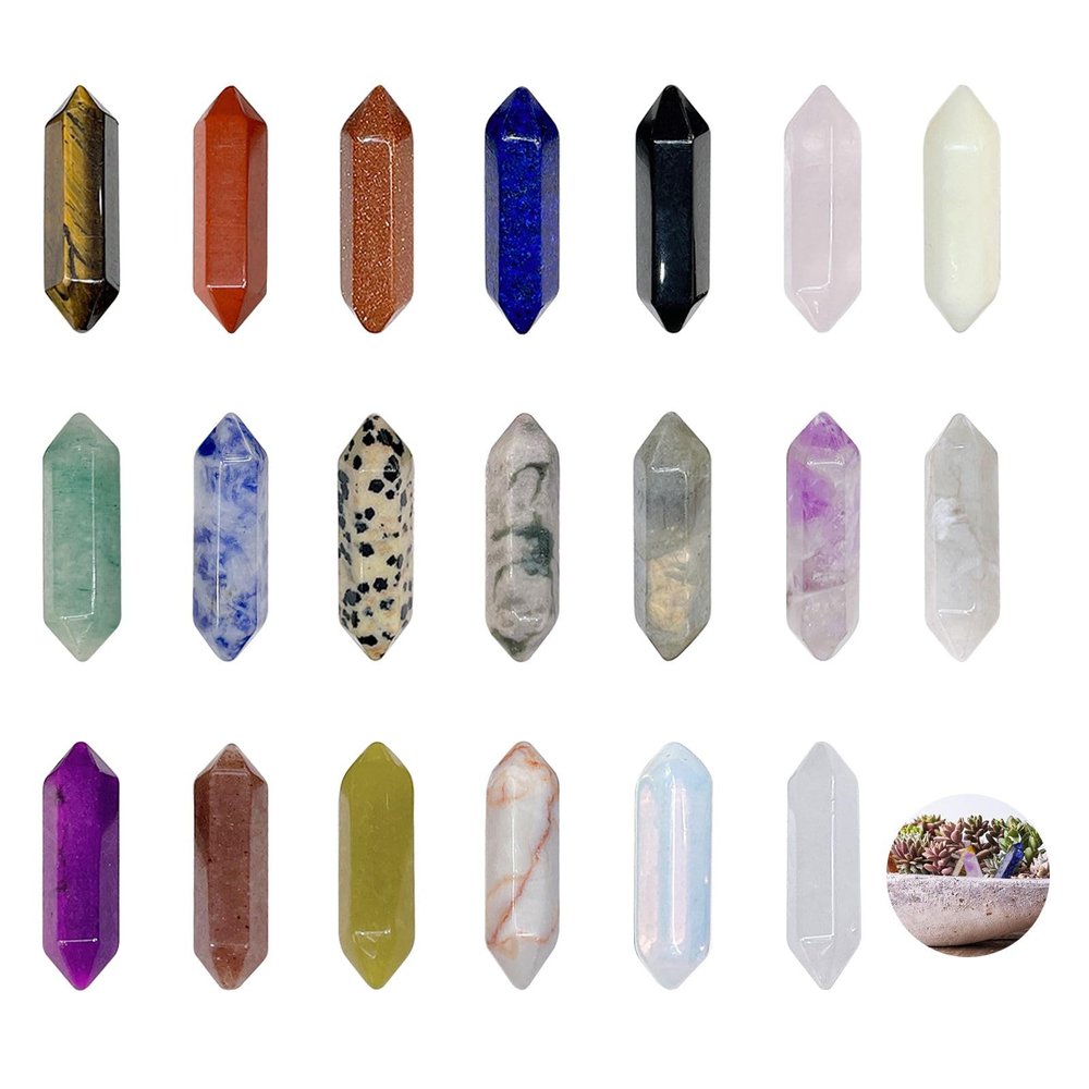 20-Piece Hexagonal Healing Crystal Set with Amethyst, Rose Quartz, Obsidian and Tiger's Eye
