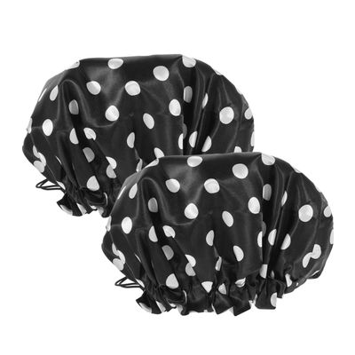 Shower Caps for Women, 2-Pack, Black, Adjustable