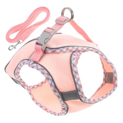 Adjustable Puppy Harness Set, 1 Set, Polyester, Pink, for Outdoor Use