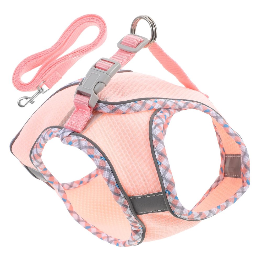 Adjustable Puppy Harness Set, 1 Set, Polyester, Pink, for Outdoor Use