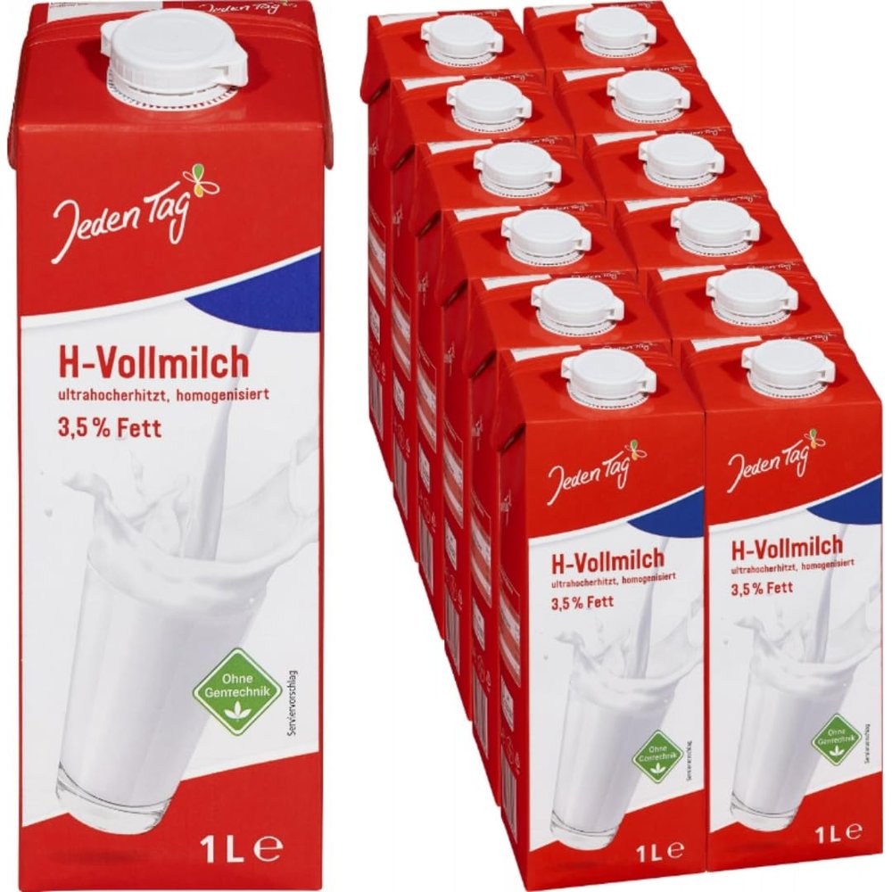 Jeden Tag Shelf-Stable Whole Milk, 3.5% Fat, 1,000 mL, 12-Pack