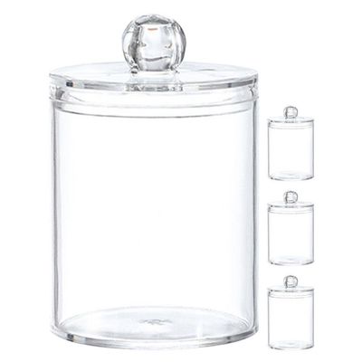 Luxshiny 4-Piece Transparent Round Cotton Swab Containers