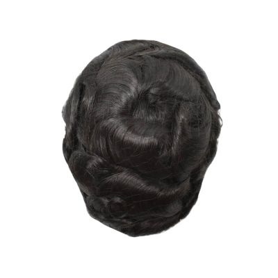 XXAD553TY 25 mm Australian Curly Men's Hairpiece, Natural Human Hair Toupee, Black, 8 × 10