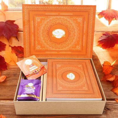 Ghasitaram Gifts Jaiccha Rakhi Gift for Brothers, Orange Hamper Box with Sugar-Free Kaju Katli, 2 Rakhis, Card, and Anjeer Bites