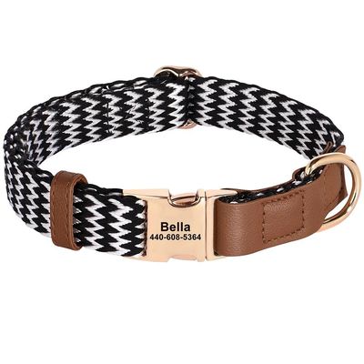 Personalized Nylon Dog Collar, Brown, L