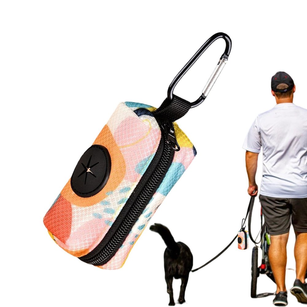 Dog Poop Bag Holder with Carabiner, Waterproof Dispenser, Includes 1 Roll of 15 Bags