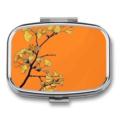 Portable Metal Pill Organizer with Ginkgo Design, 2 Compartments