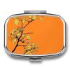 Portable Metal Pill Organizer with Ginkgo Design, 2 Compartments view 1