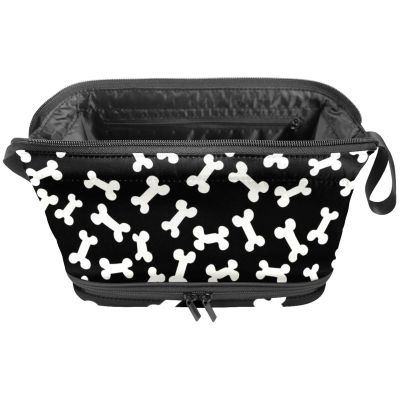 Makeup Bag with Dog Bone Pattern, White, Travel Makeup Organizer and Cosmetic Brush Bag for Women, Multicolor, 27 x 15 x 14 cm / 10.6 x 5.9 x 5.5 in