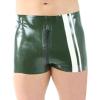 ASNAT Olive Green and White Latex Boxer Shorts with Striped Front Zipper view 1