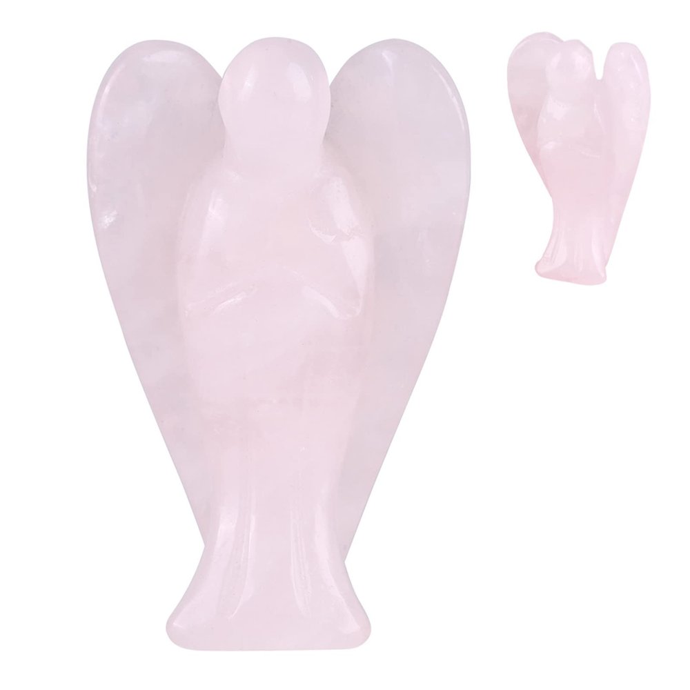Natural-Energy-Charged Protective Crystal, Angel-Shaped Pendant, Healing Crystal (2-Inch Rose Quartz Angel)