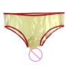 ASNAT Men's Latex Pants with Sheath, Natural Transparent with Red Trim view 2