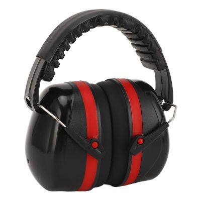 Walfront Noise-Reduction Earmuffs for Babies to Adults, Adjustable and Foldable, Black/Red