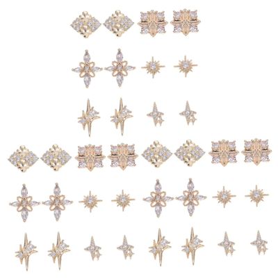 FRCOLOR 36-Piece Vintage Nail Art Decoration Set with Sparkling Rhinestones and Metallic Charms
