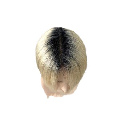 Men's 100% Human Hair Toupee, Ombre Micro-Skin Hairpiece, Dark Root White, Straight